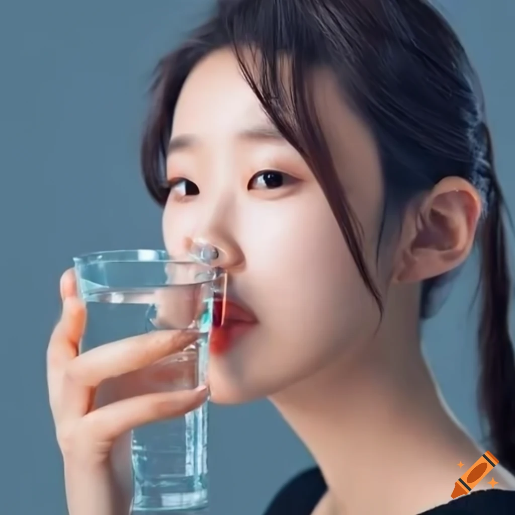 Korean woman drinking water
