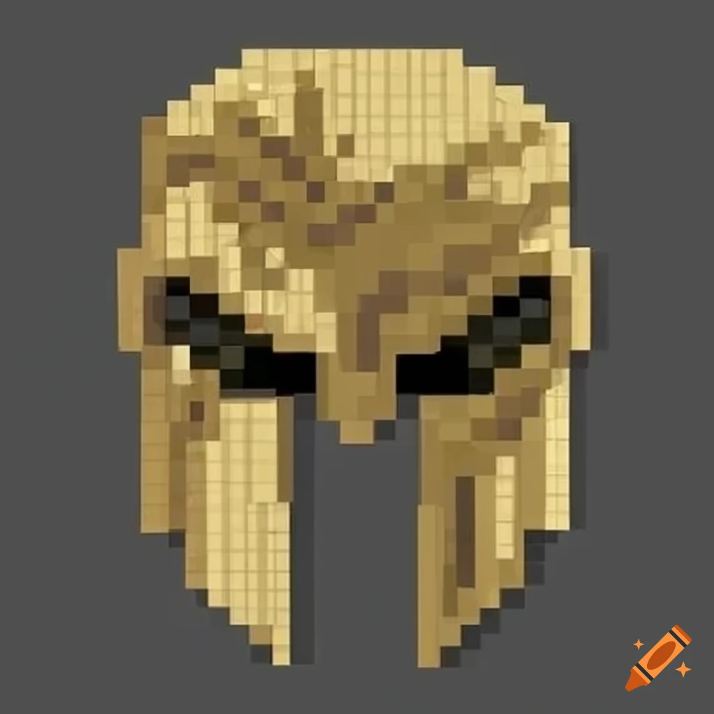 Pixel art gold spartan helmet