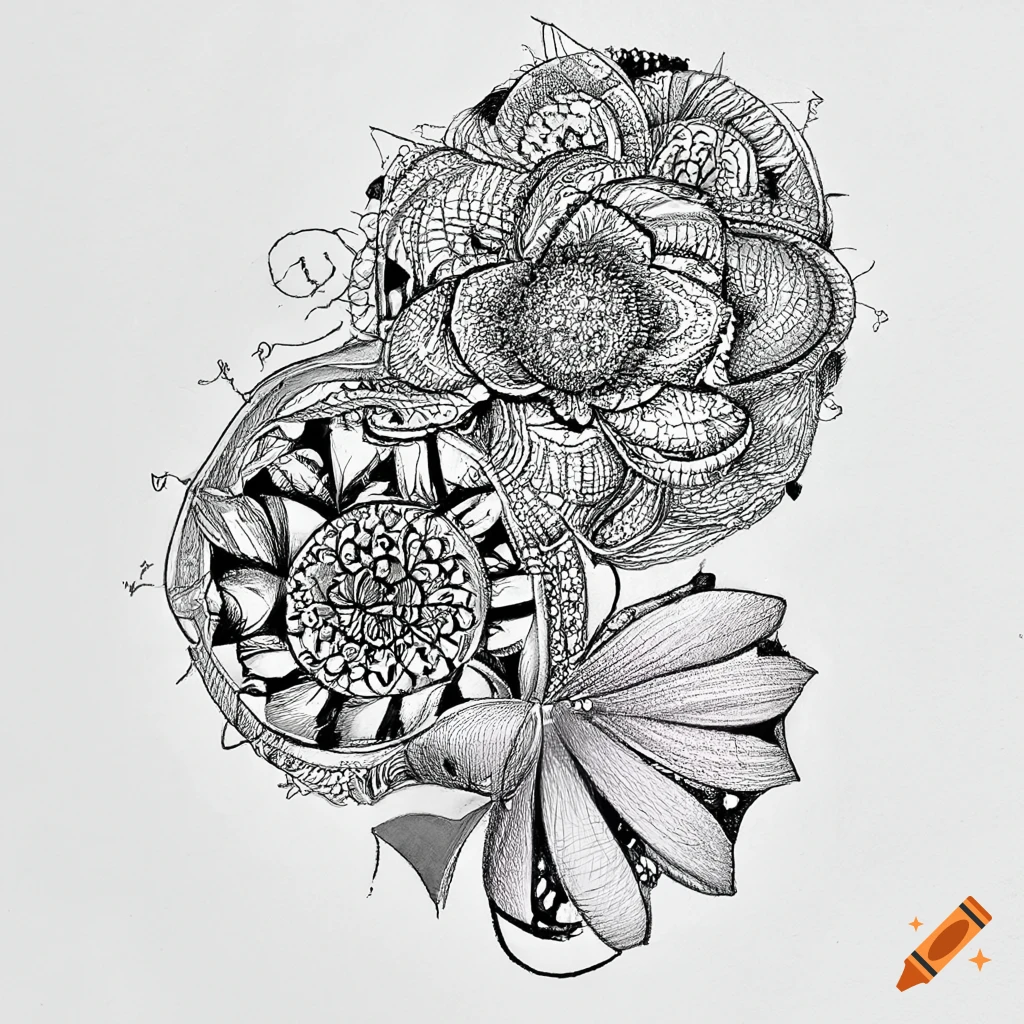 Zentangle black and white artwork inspired by flowers and family love