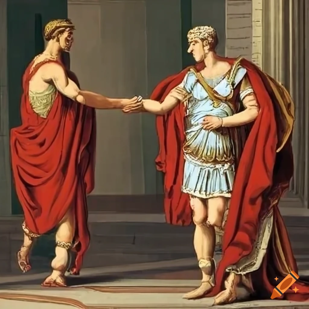 Julius caesar and mark antony shaking hands in a historical setting on ...