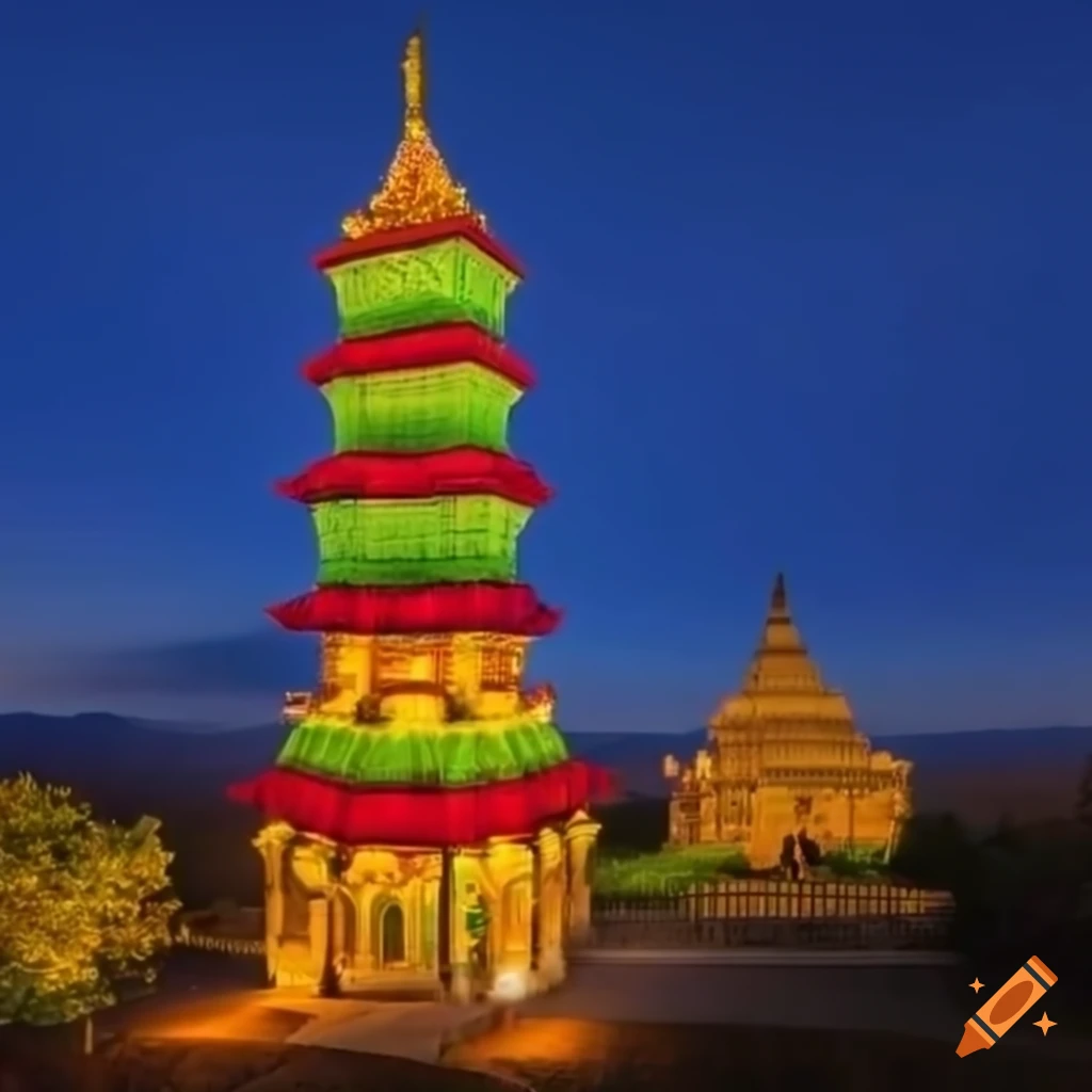 Pride temple lit up in a landscape