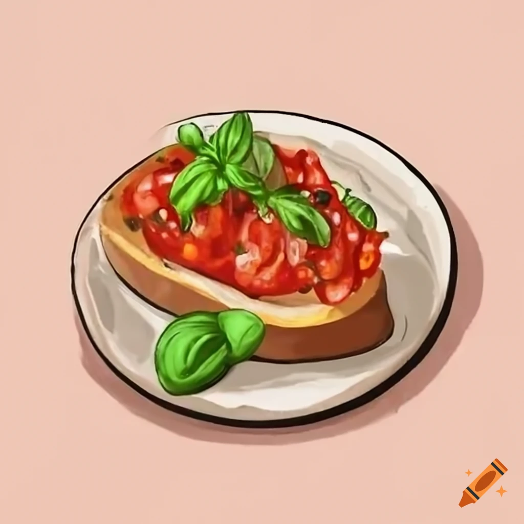 Plate of appetizing bruschetta with tomato salsa and fresh basil