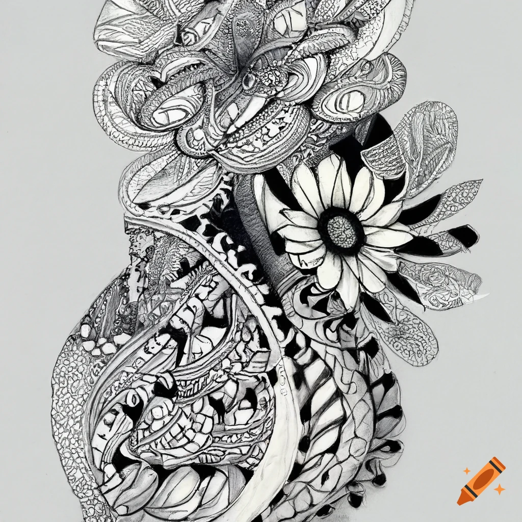 Zentangle black and white artwork inspired by flowers and family love