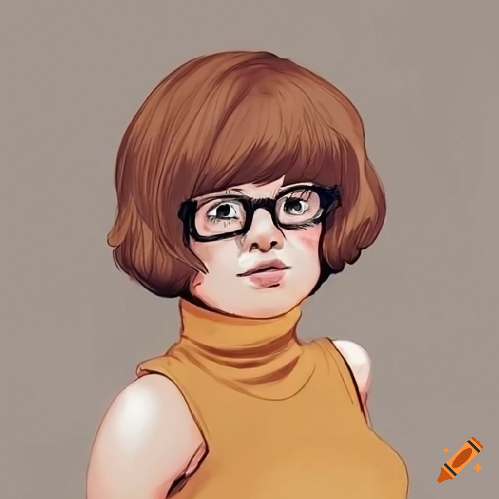 Chubby girl in a sleeveless turtleneck resembling velma dinkley on Craiyon