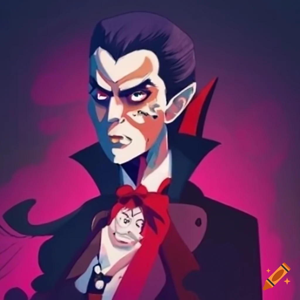 Dracula transformed into a rockstar in anime art style