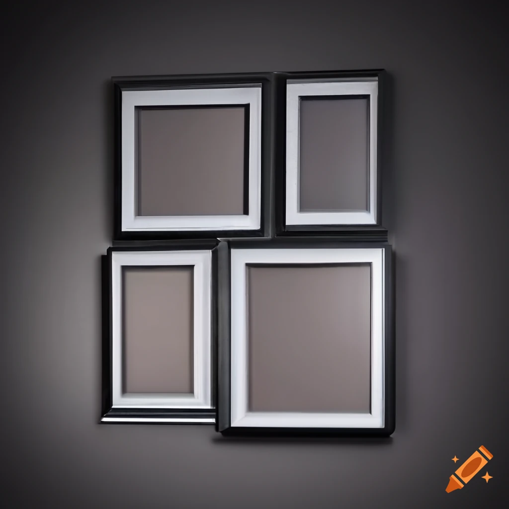 Empty photo frames on wall with light