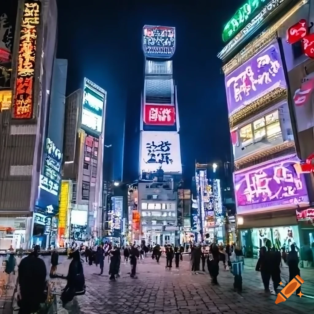 Japanese Time Square with neon advertisements at night