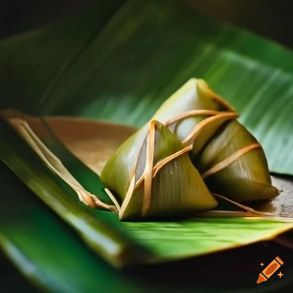 Steamed rice dumpling wrapped in banana leaf