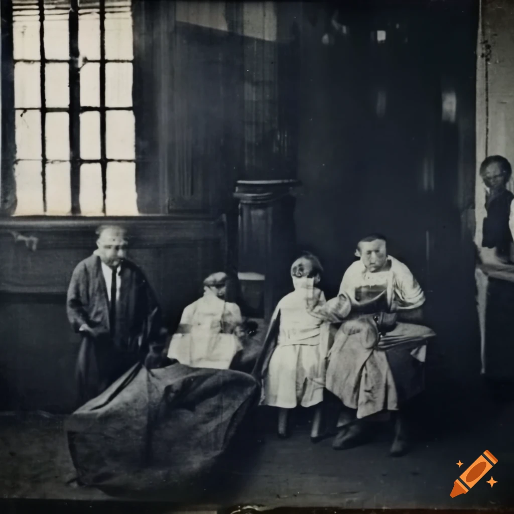 Vintage photograph of mentally delusional patients in an asylum environment from 1900-1920s