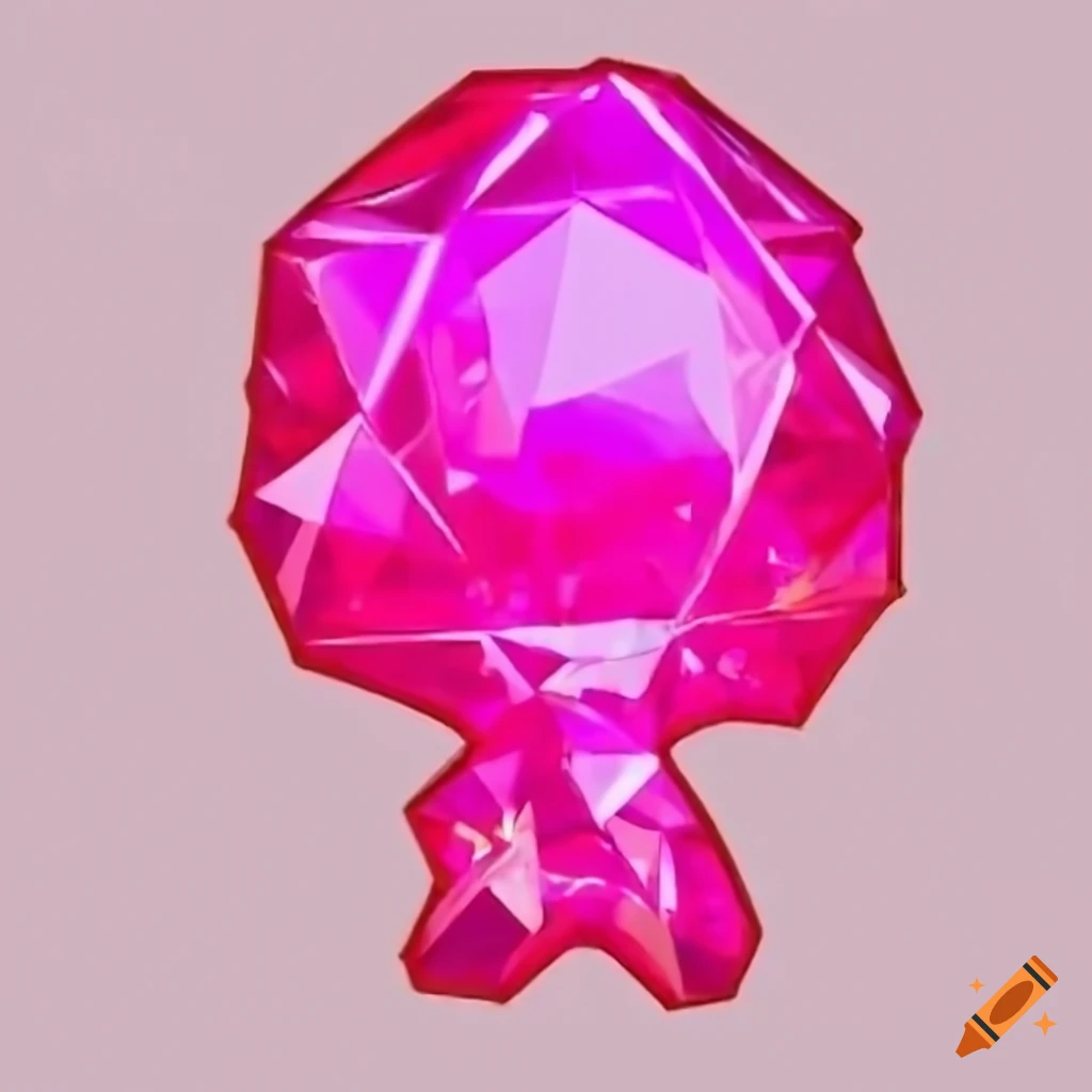 Shiny 3D pink diamond with anime-style Japanese text