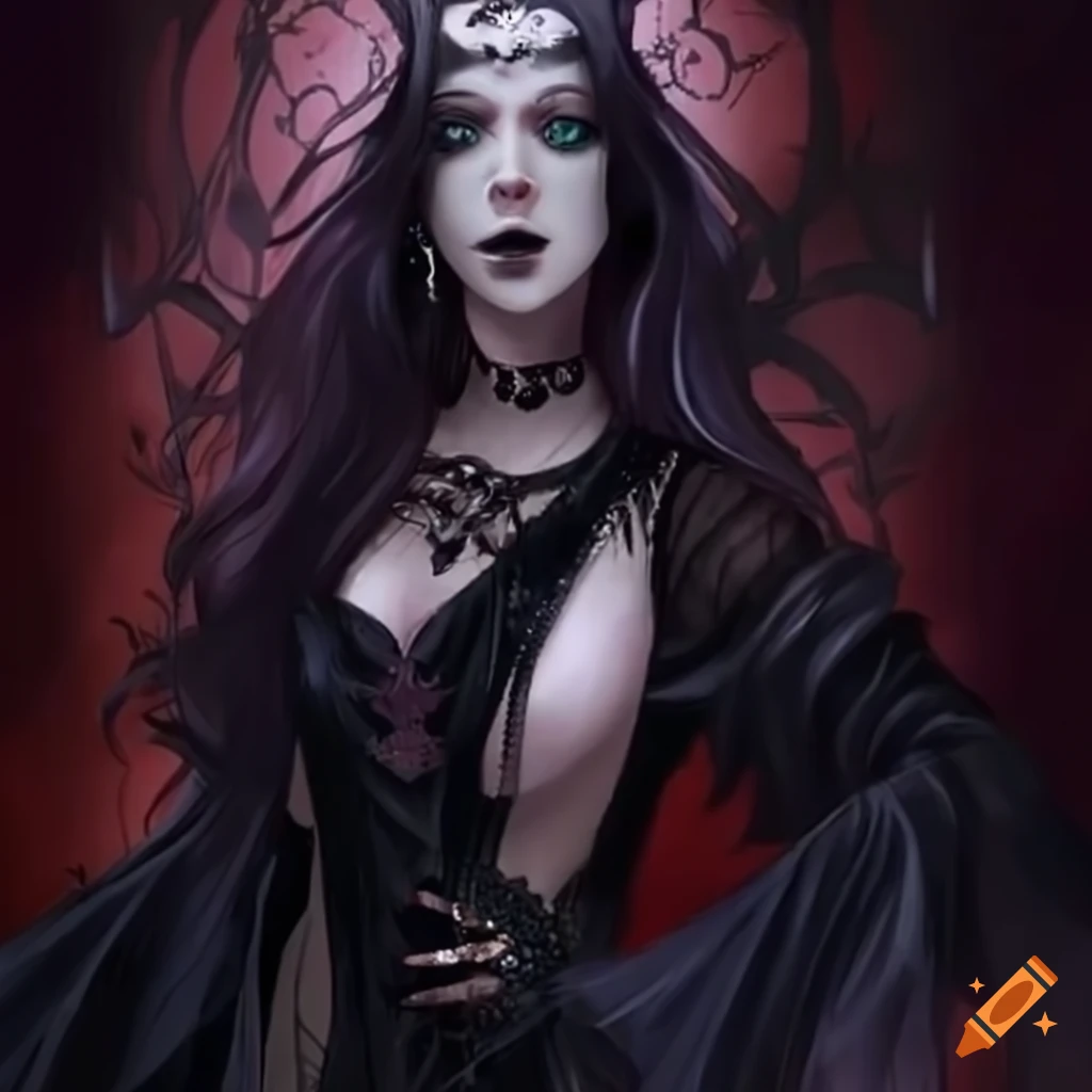 Death sorcerer with black twintails in an enchanted land