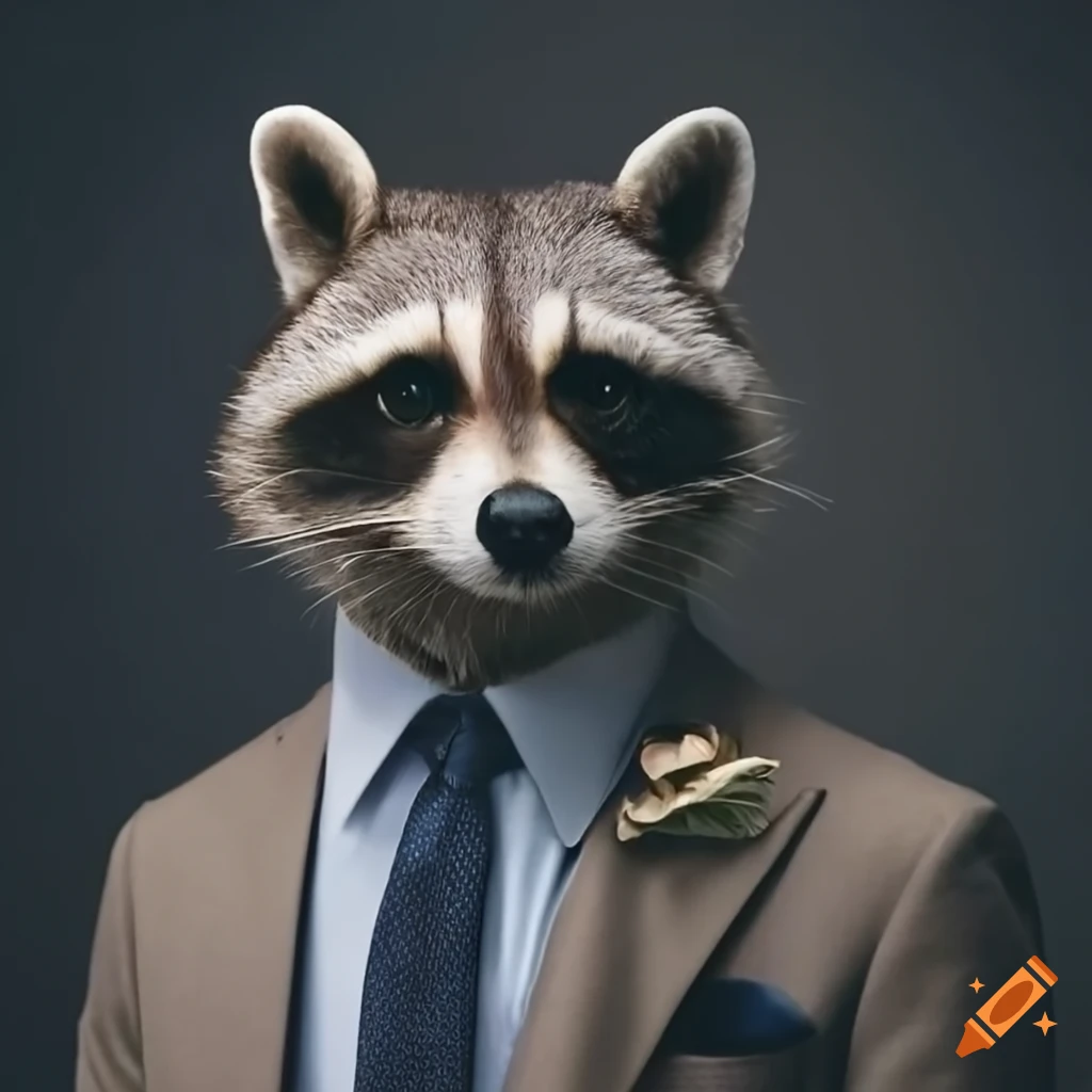 Distinguished gentleman raccoon in a suit
