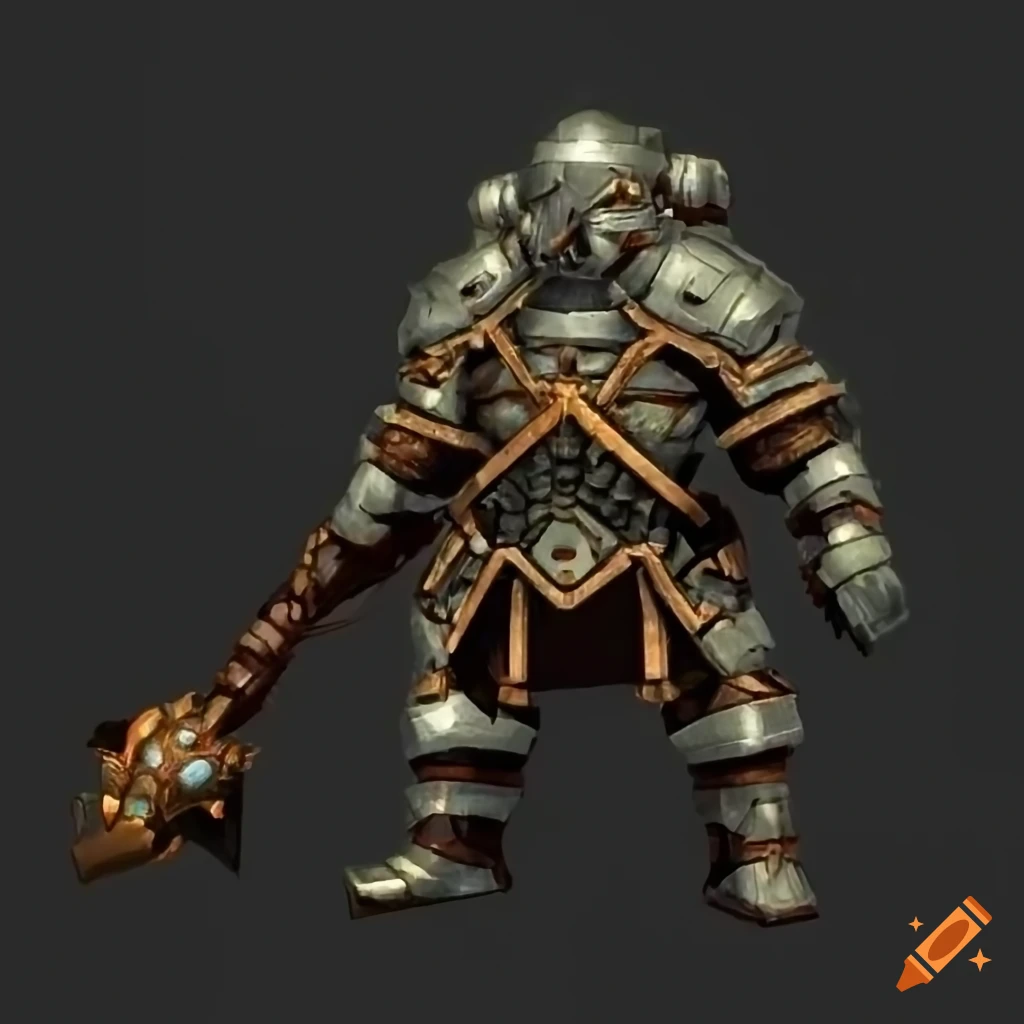 Cybernetic dwarven heavy guard with a flail inspired by Castlevania: Tiberium