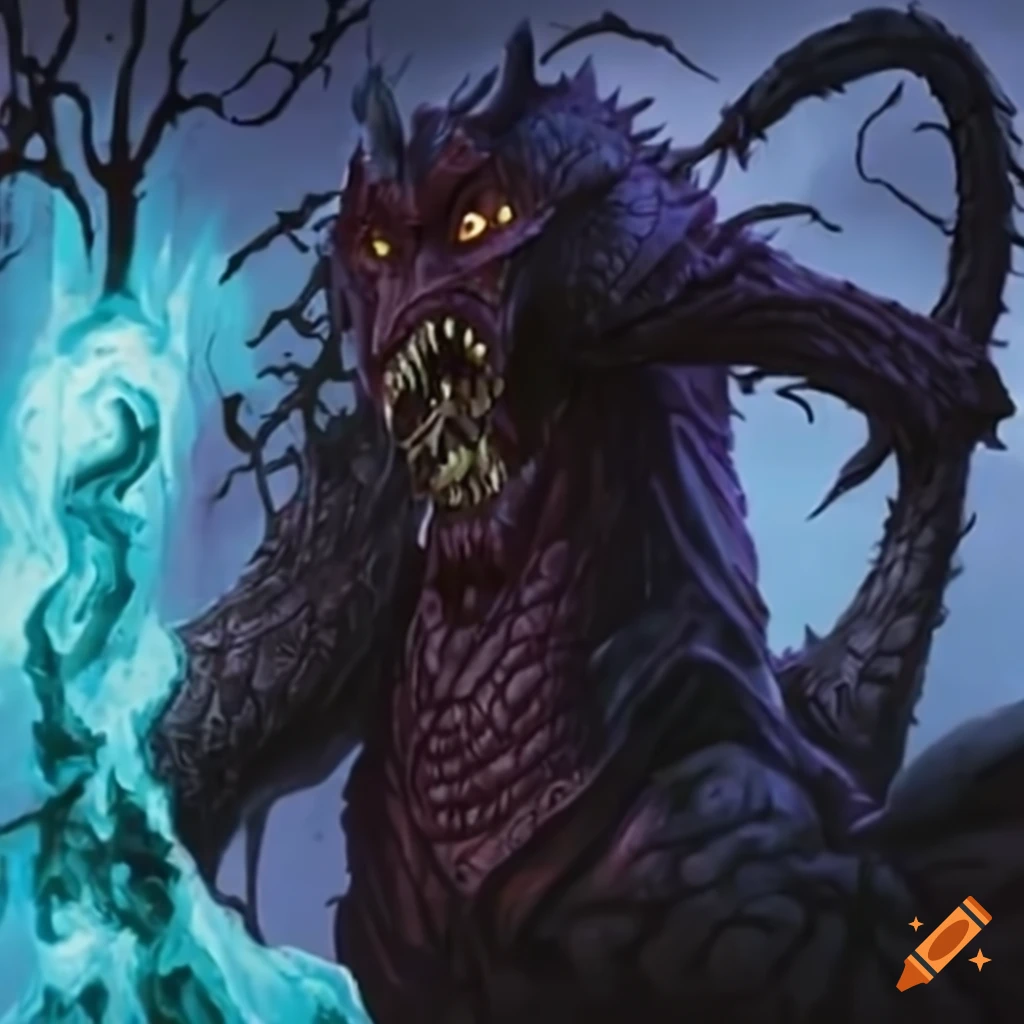 Dragon wizard summoning zombies in a magical setting