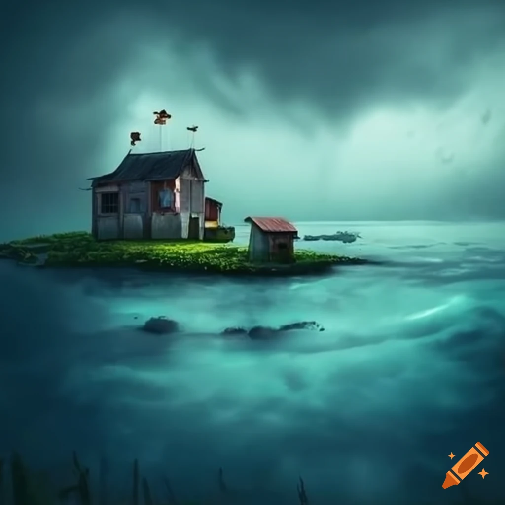 Fantasy island farm during a storm