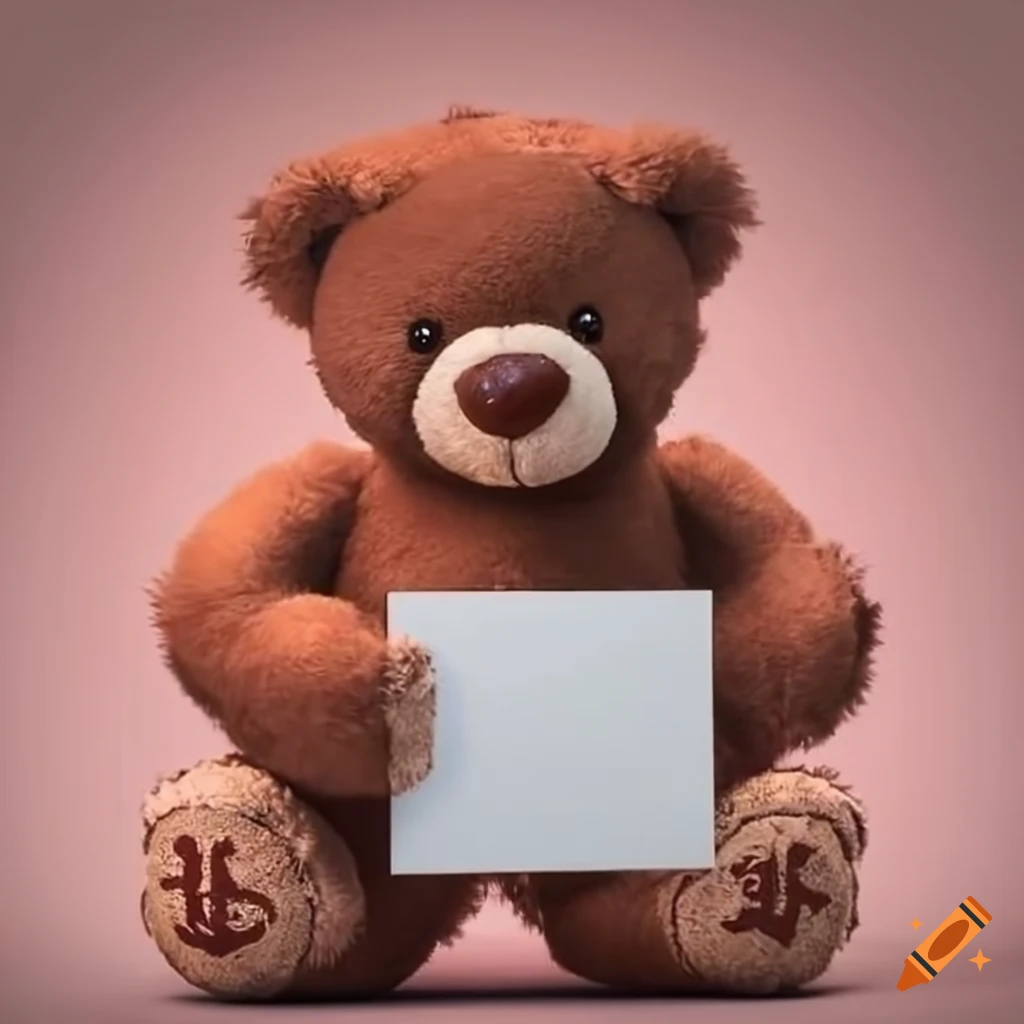 Teddy bear holding a sign