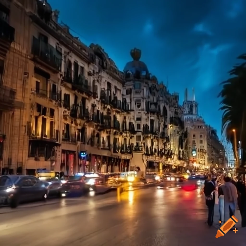 Busy traffic in Barcelona's Eixample district with buses and pedestrians