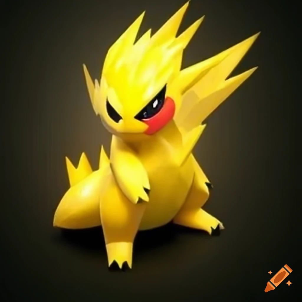 Sinister yellow lightning type Pokémon in a kawaii 3D render