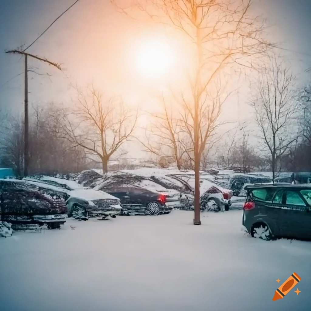 Small parking lot near a cafeteria in winter