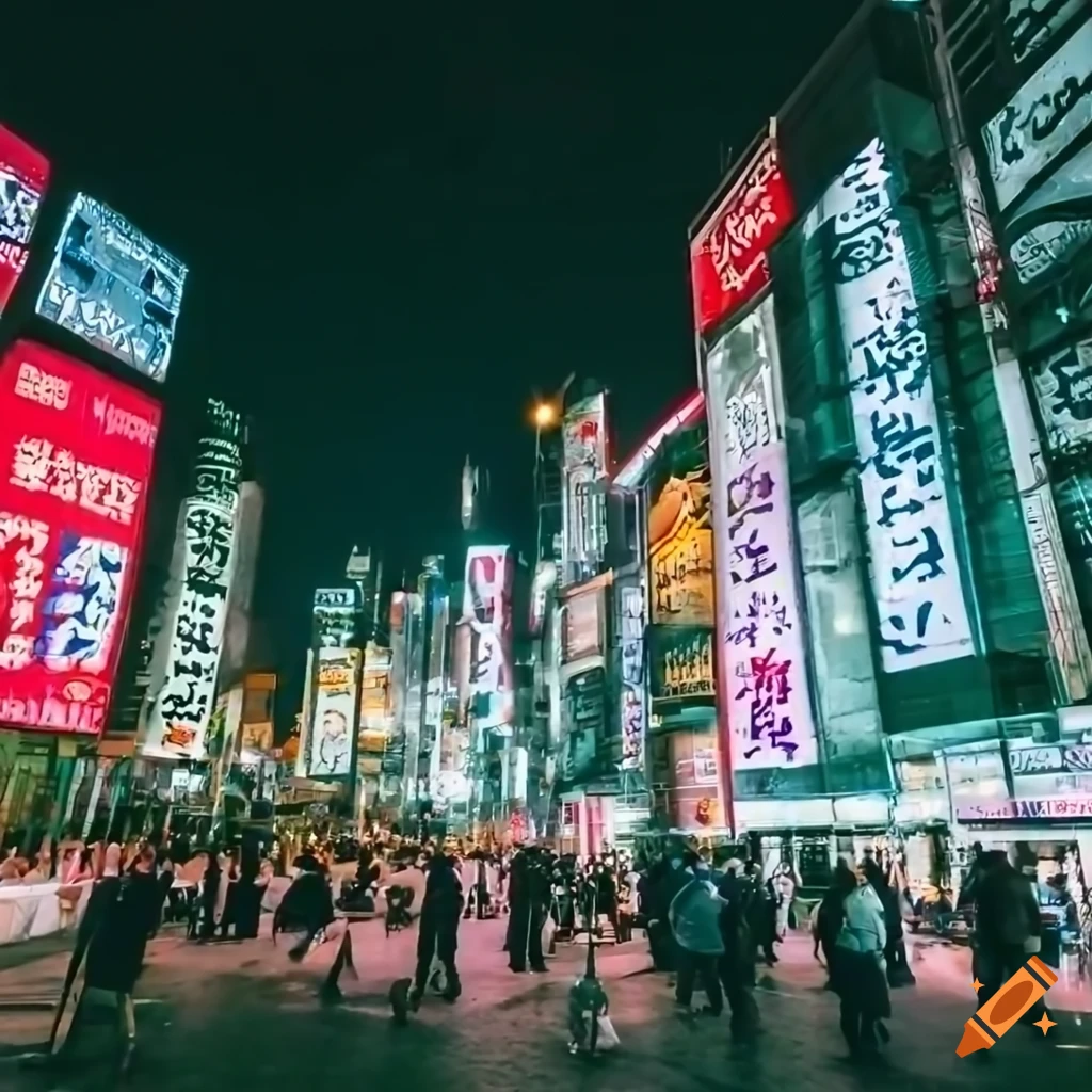 Japanese Time Square with neon advertisements at night