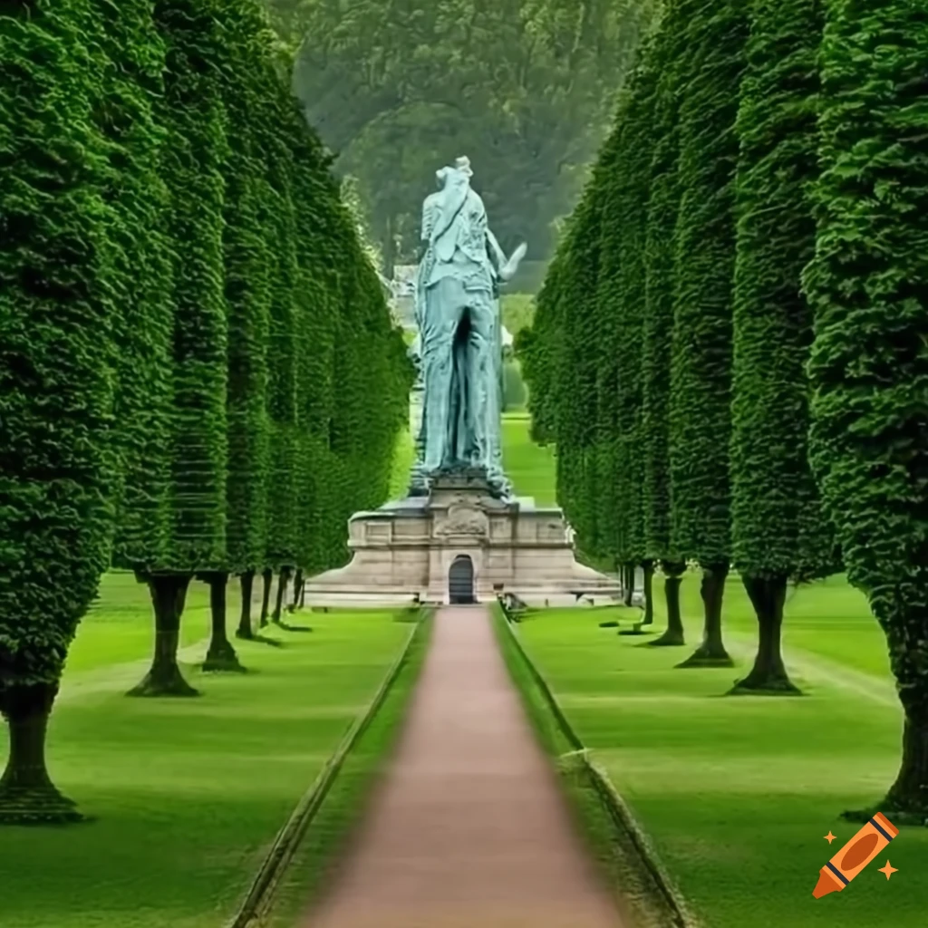Symmetrical classical war memorial in a lush green park