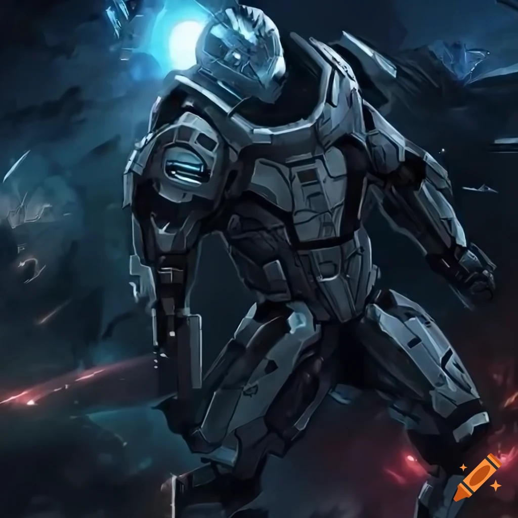 Brave sci-fi hero in advanced mechanical armor artwork in stunning 8K ...