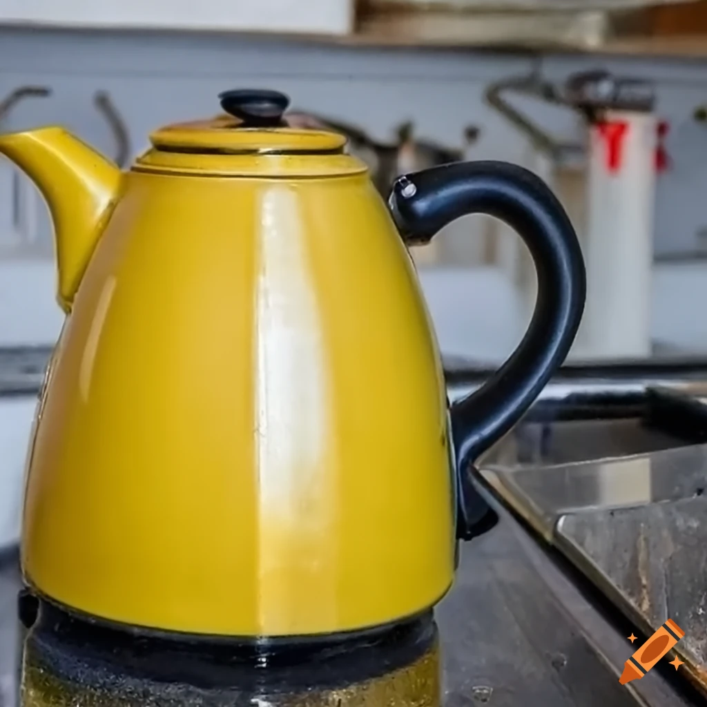 Yellow kettle on stove in professional photography on Craiyon