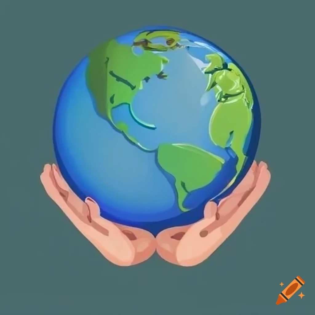 Cartoon globe held by hands