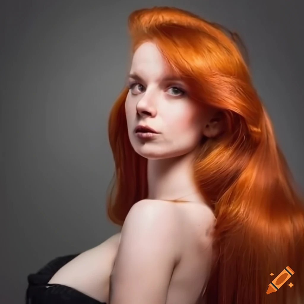 Redheaded woman with twenty feet of hair in a barbershop