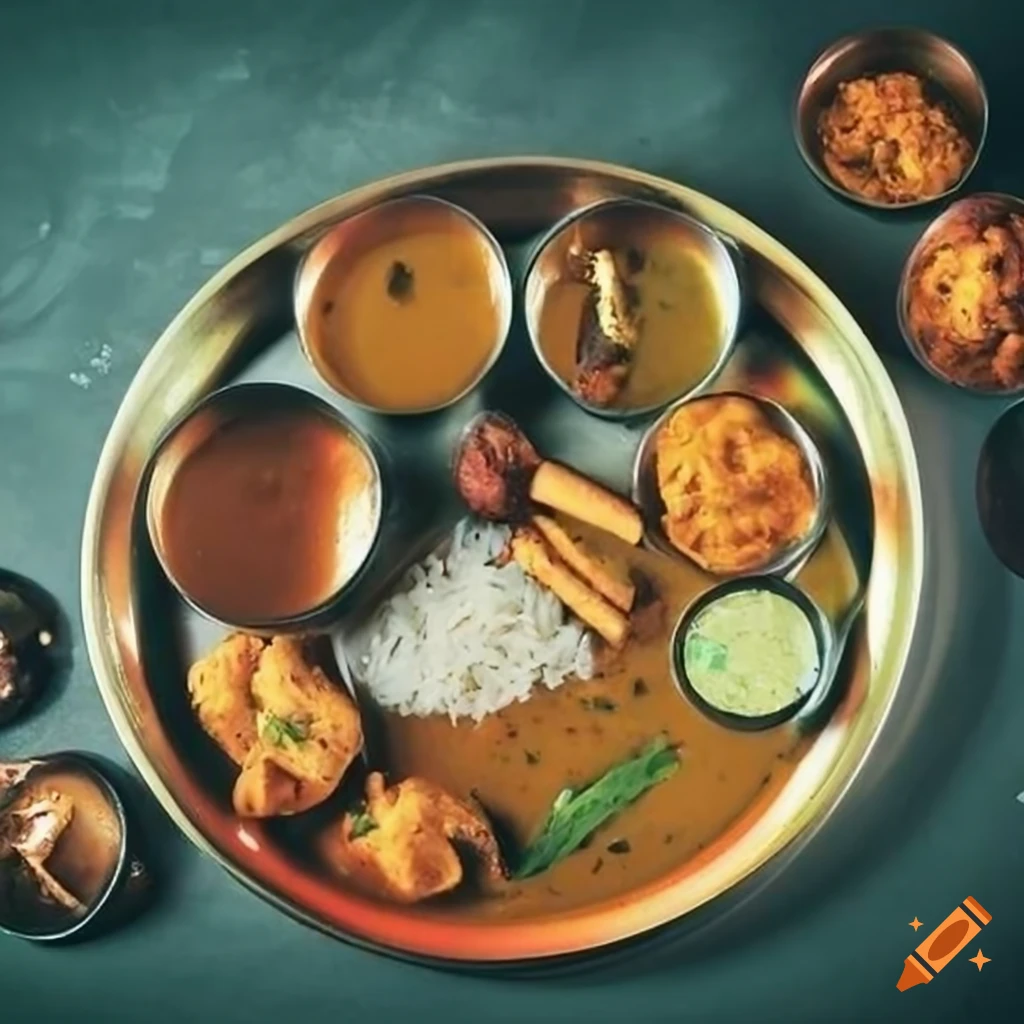 Traditional Indian thali with a variety of dishes