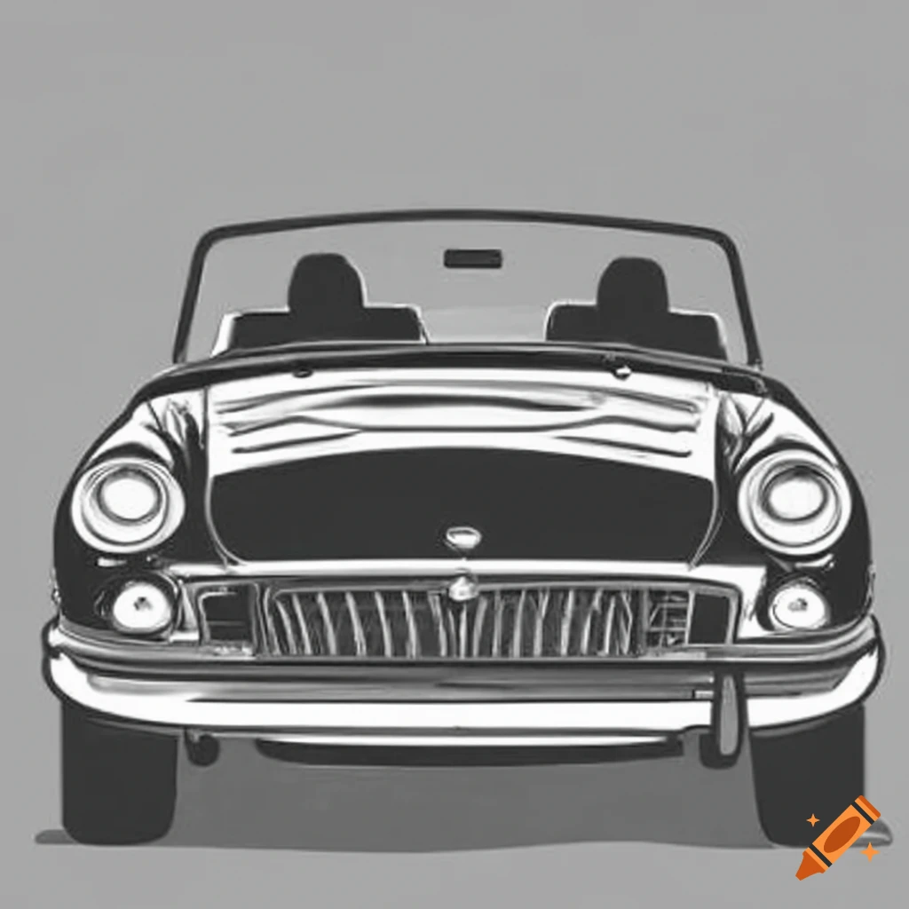 Silhouette of a 1974 MG B convertible with luggage rack