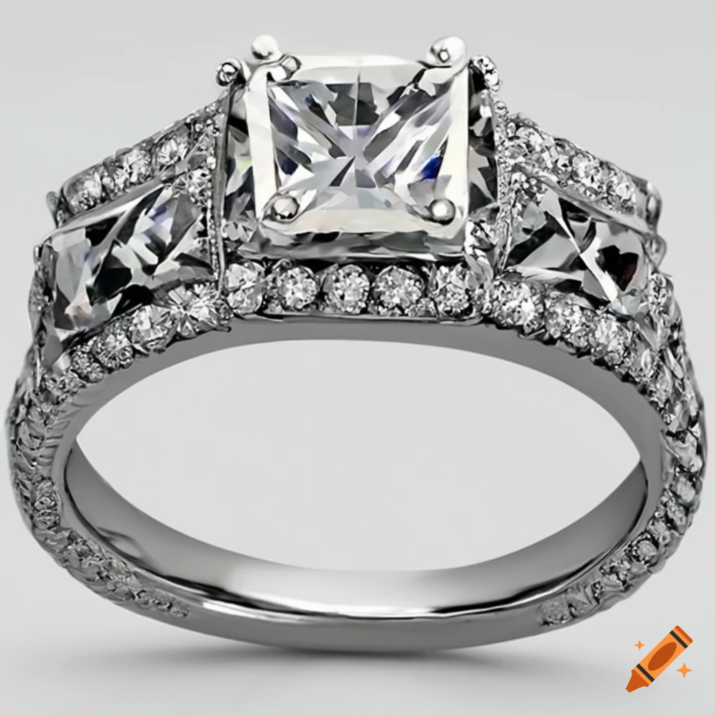 Women's silver wedding band with Mexican design and princess cut diamond