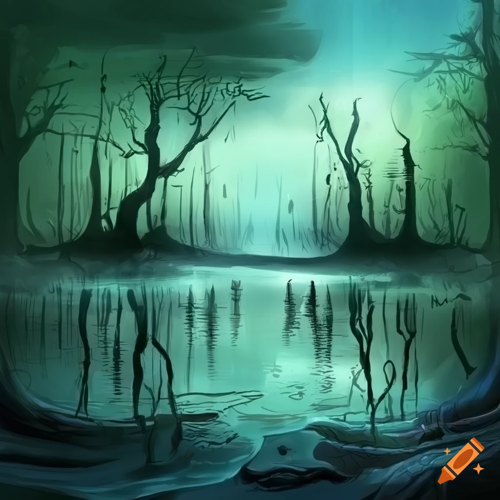 Bubbles rising in a fantasy swamp setting