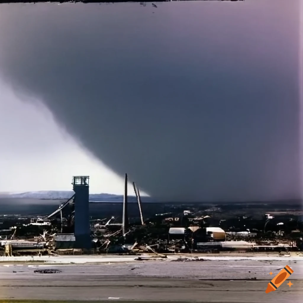 1970s photograph of a powerful tornado causing destruction in Salt Lake City
