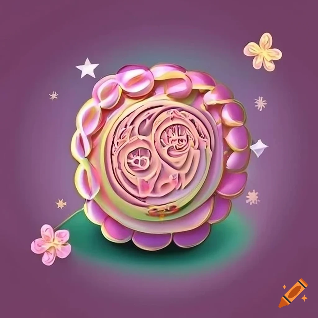 Artistic pink mooncake with floral design in a light environment