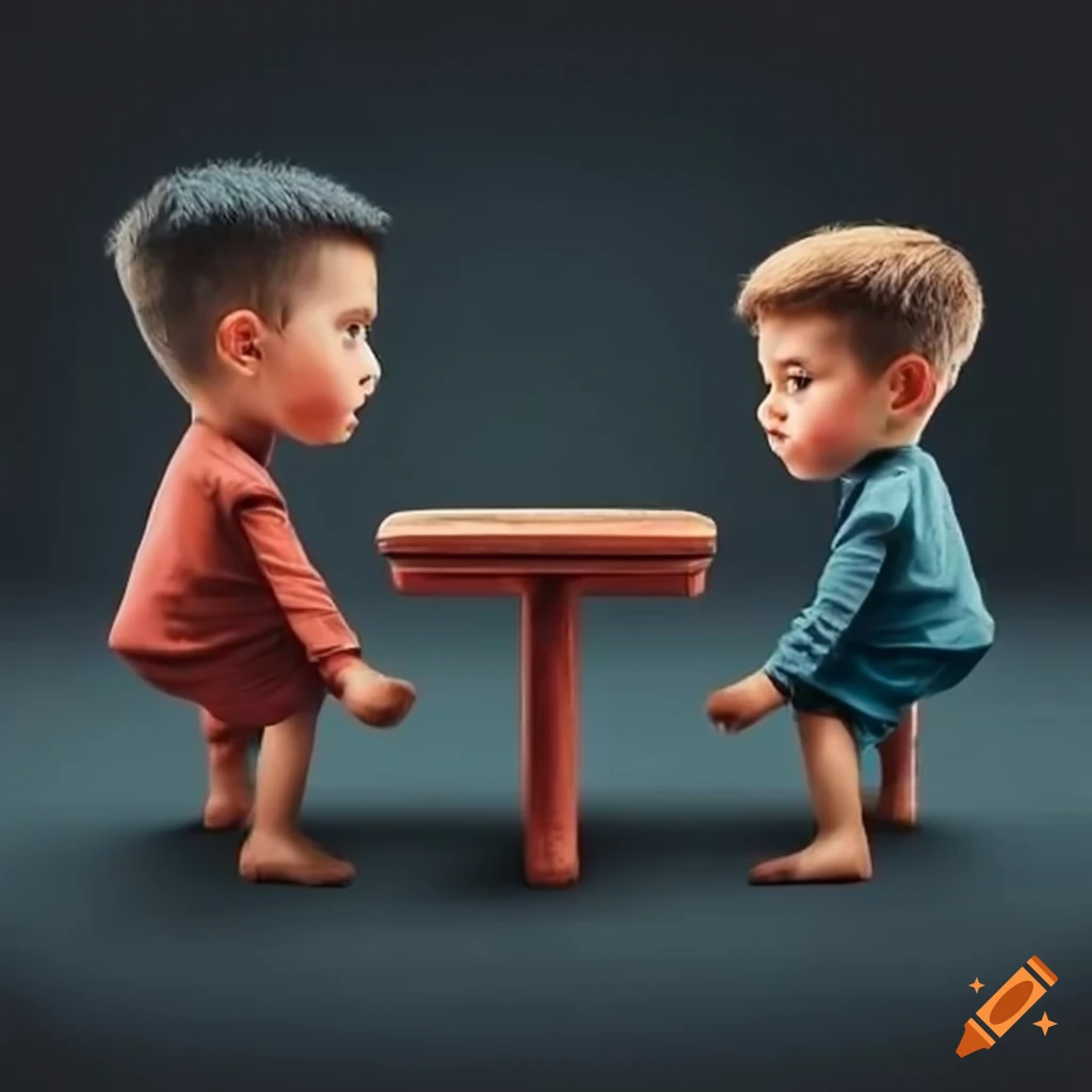 Two boys pushing a chair