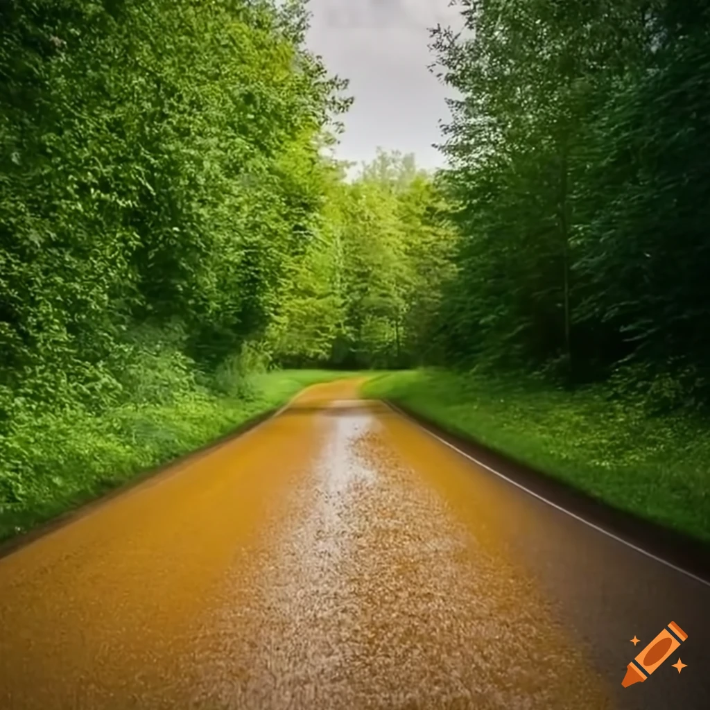 Country road covered with a shiny glossy coat