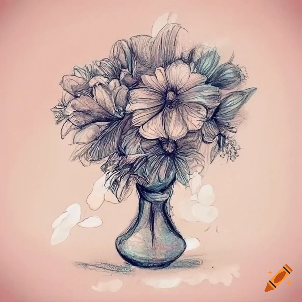 Delicate pencil sketch of a bouquet of flowers for a goodbye