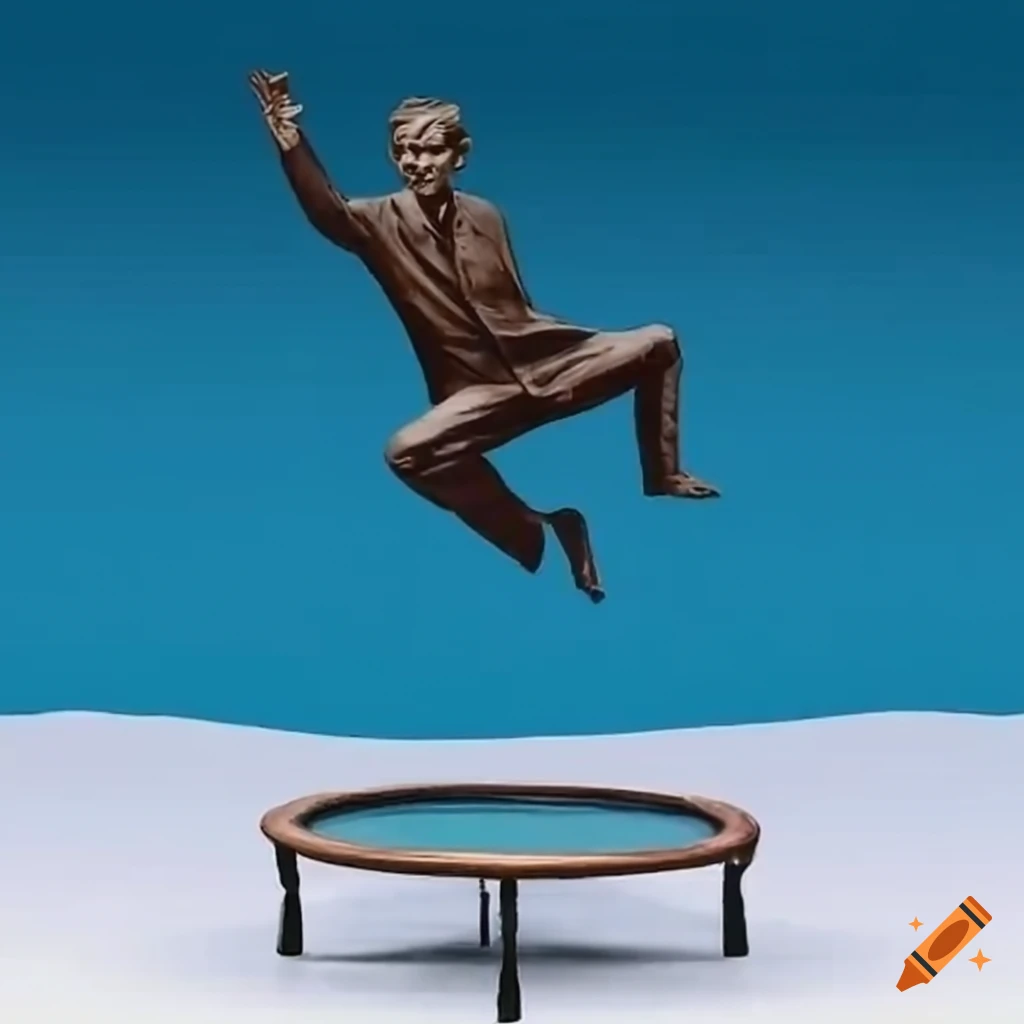 Monument of Pierre Elliott Trudeau on a trampoline