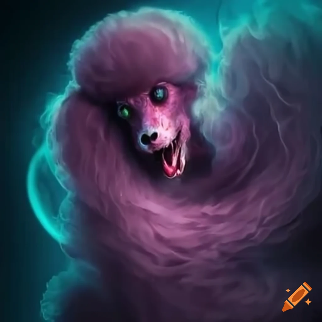 Demon poodle in a swirling tornado