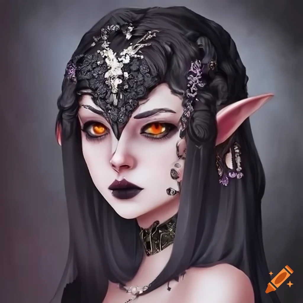 Dark sorcerer with black twintails hairstyle in enchanted land