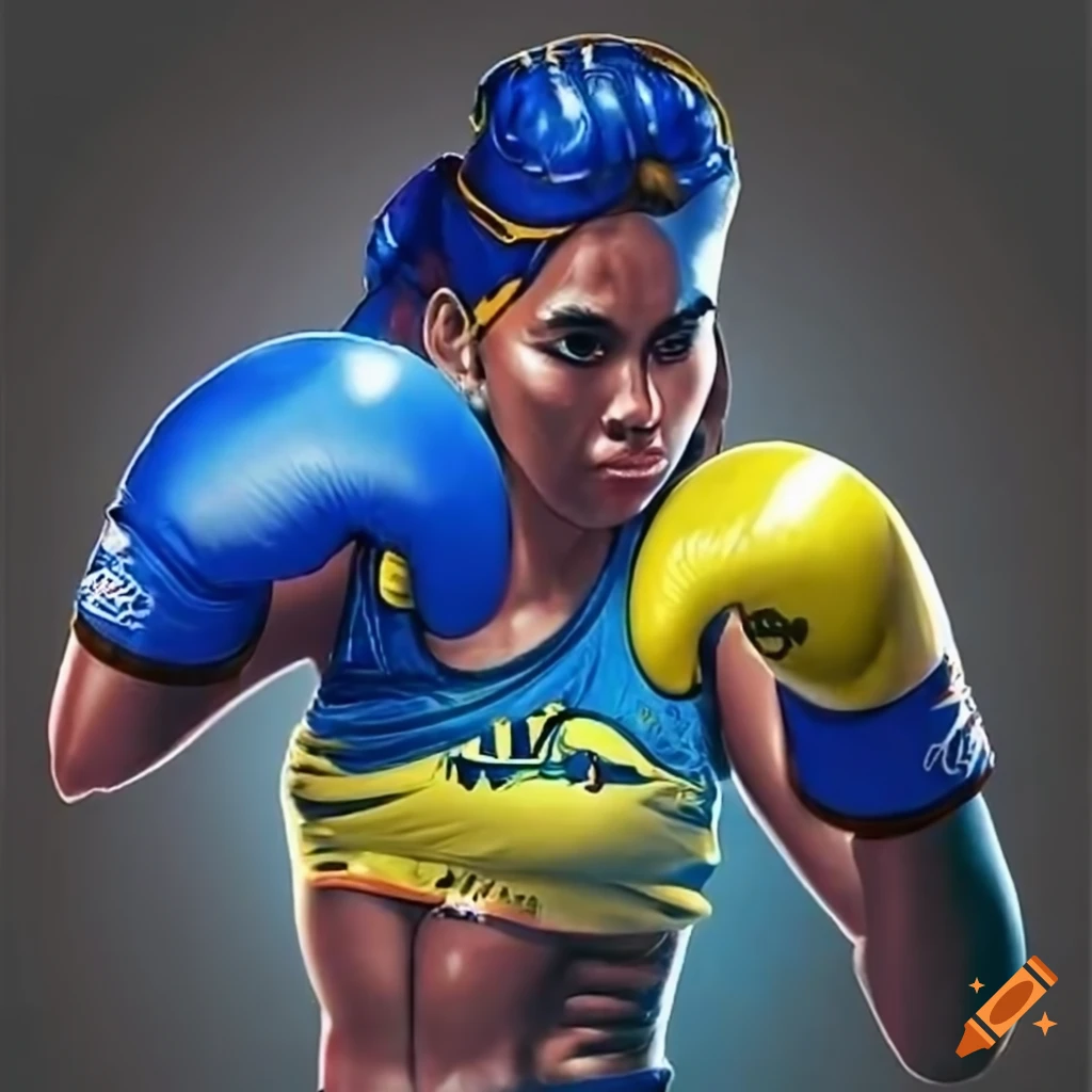 Blue and yellow muay thai gear