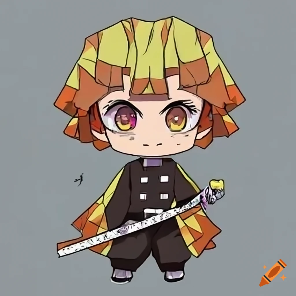 Chibi version of Demon Slayer Zenitsu Agatsuma standing in front view