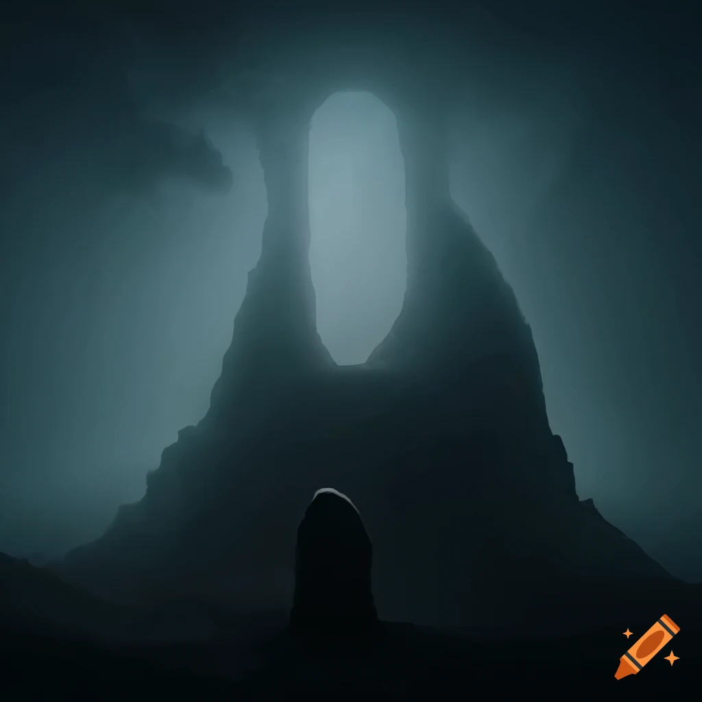 Cover art of a cloaked sorcerer surrounded by twisting fog tendrils, with a mountain and labyrinthian castle in the background