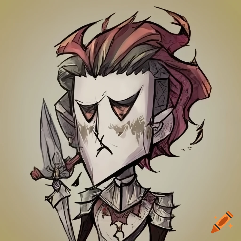 Knight in full armor in the style of Don't Starve
