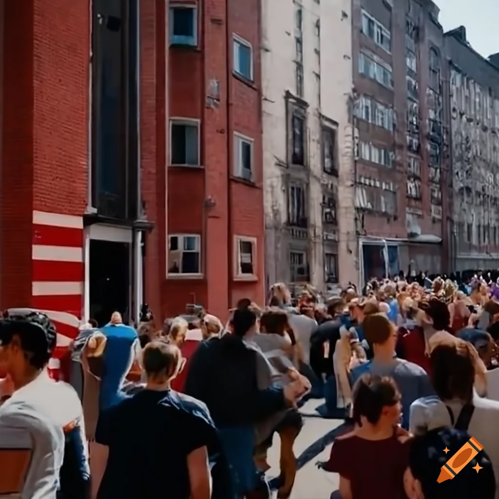 Crowd exiting a building due to fire alarm
