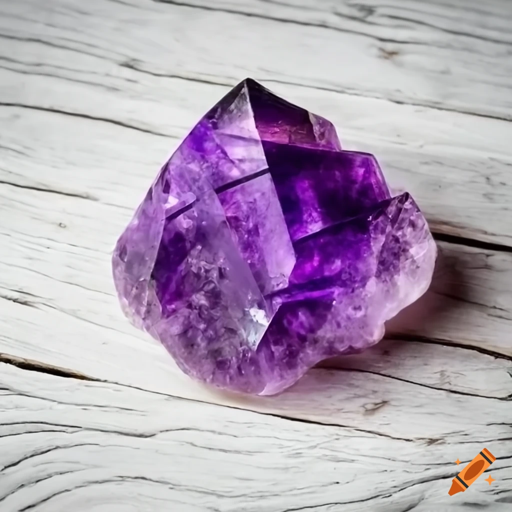 Amethyst crystal on white wooden background