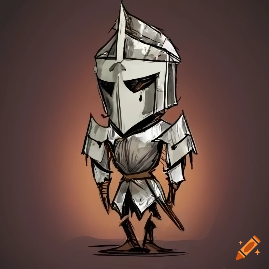 Great helm knight in full armor inspired by 'Don't Starve' art style