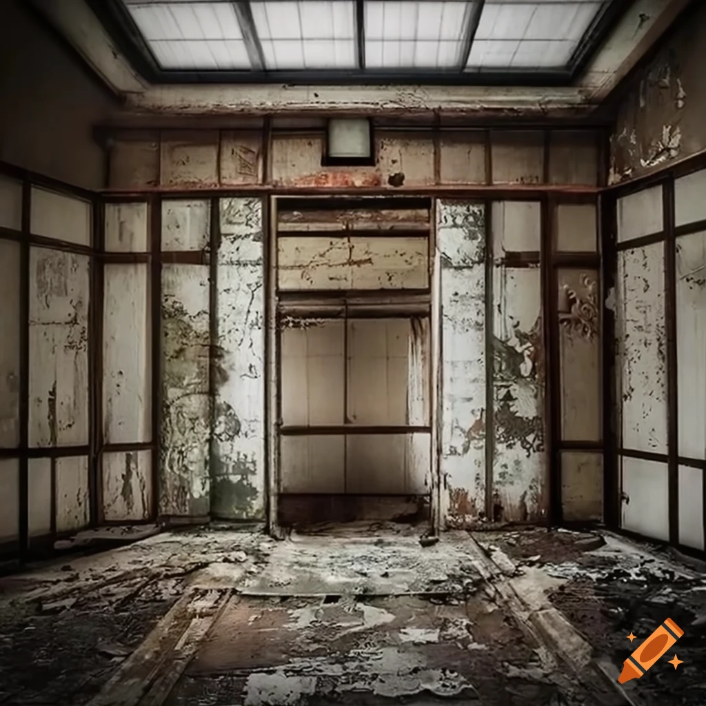 Creepy surreal abandoned Japanese foyer