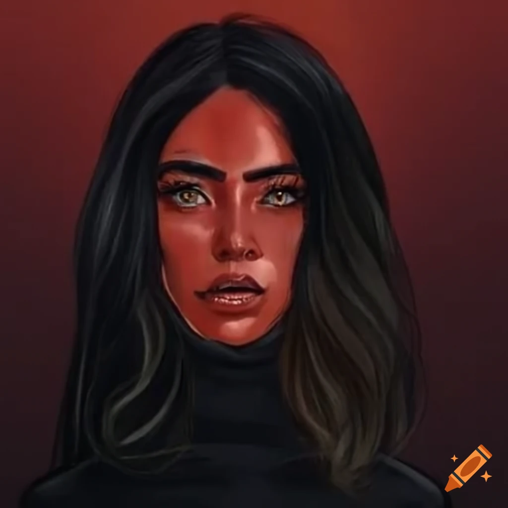 Woman in black bodysuit with long sleeves and high neck on Craiyon